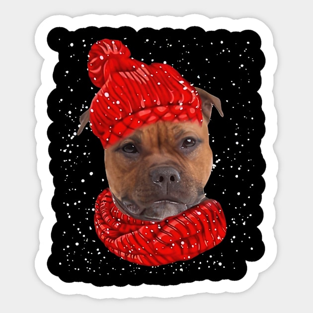 Staffordshire Bull Terriers Wearing Red Hat Christmas Sticker by Gearlds Leonia